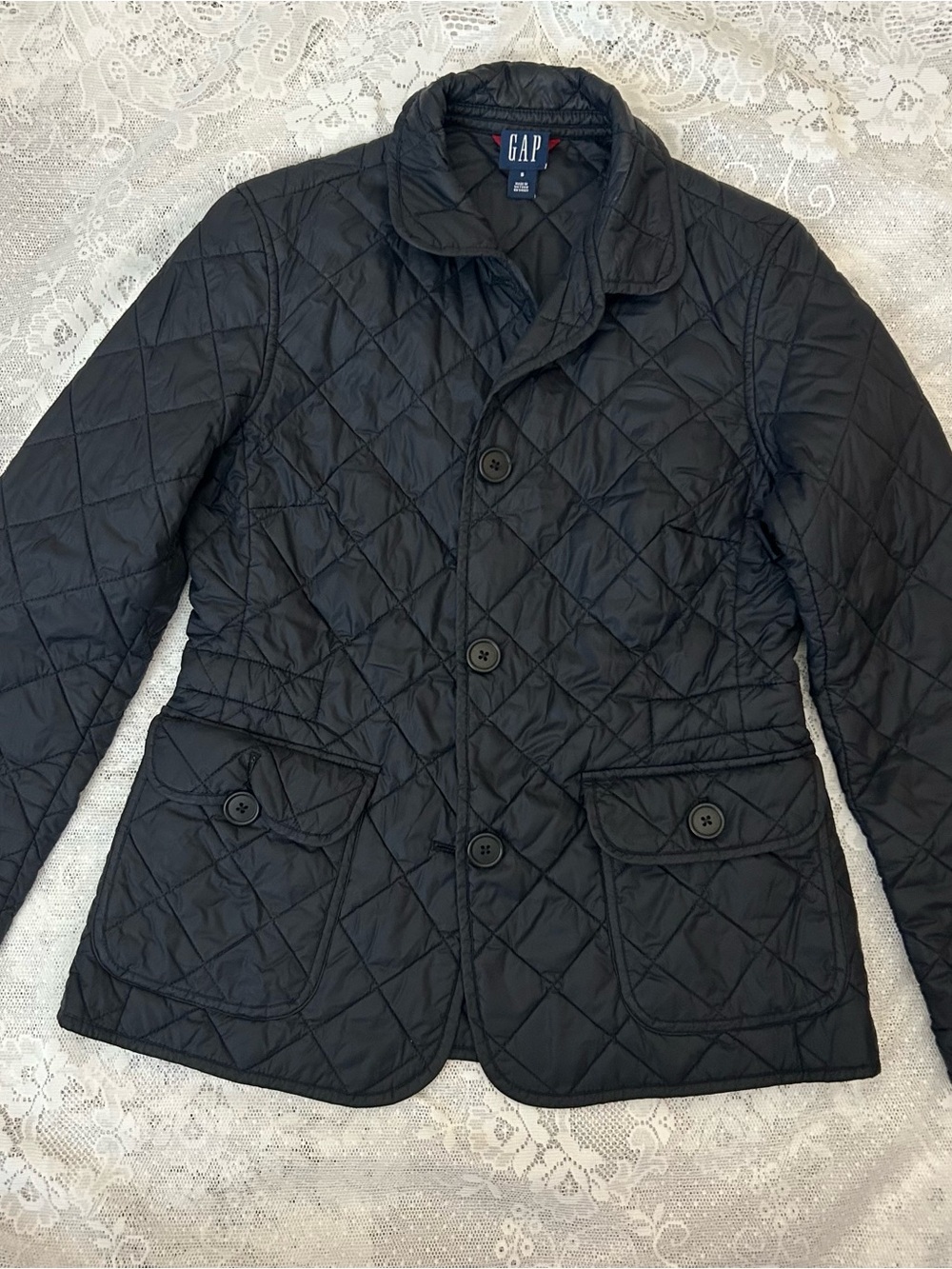 GAP Navy Quilted Button-Front Jacket